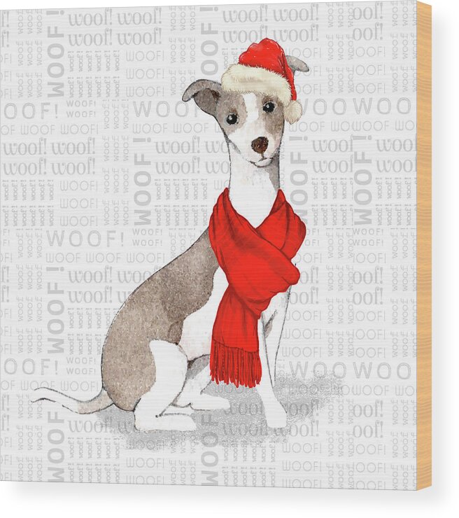 Italian Greyhound Wood Print featuring the digital art Italian Greyhound Christmas by Doreen Erhardt