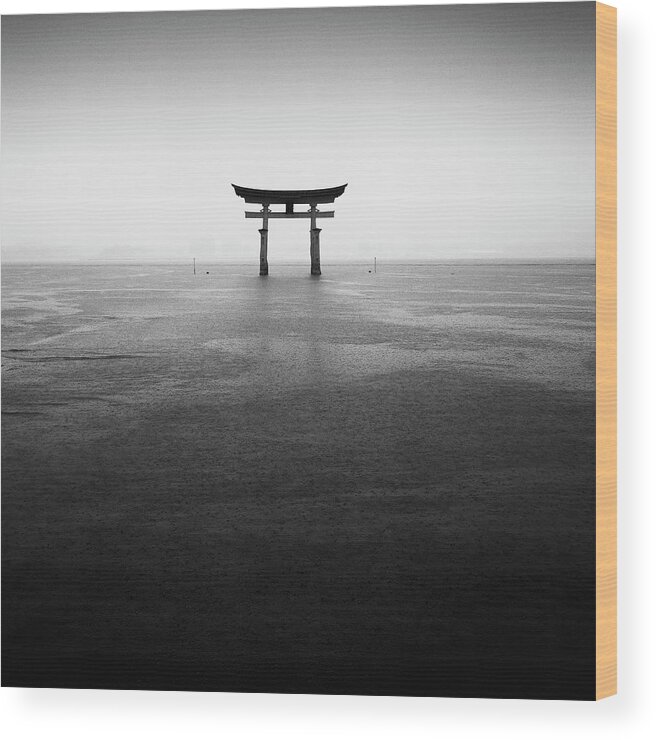 Itsukushima Wood Print featuring the photograph Itsukushima Torii Under the Rain by Stefano Orazzini