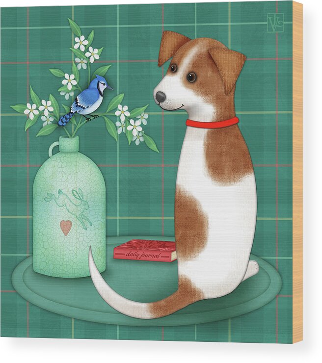 Dog Wood Print featuring the digital art J is for Jack Russell Terrier by Valerie Drake Lesiak