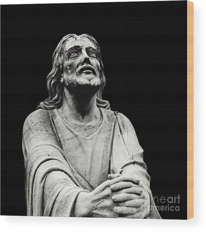 Jesus Wood Print featuring the photograph Jesus Christ Prayer in Black by Munir Alawi