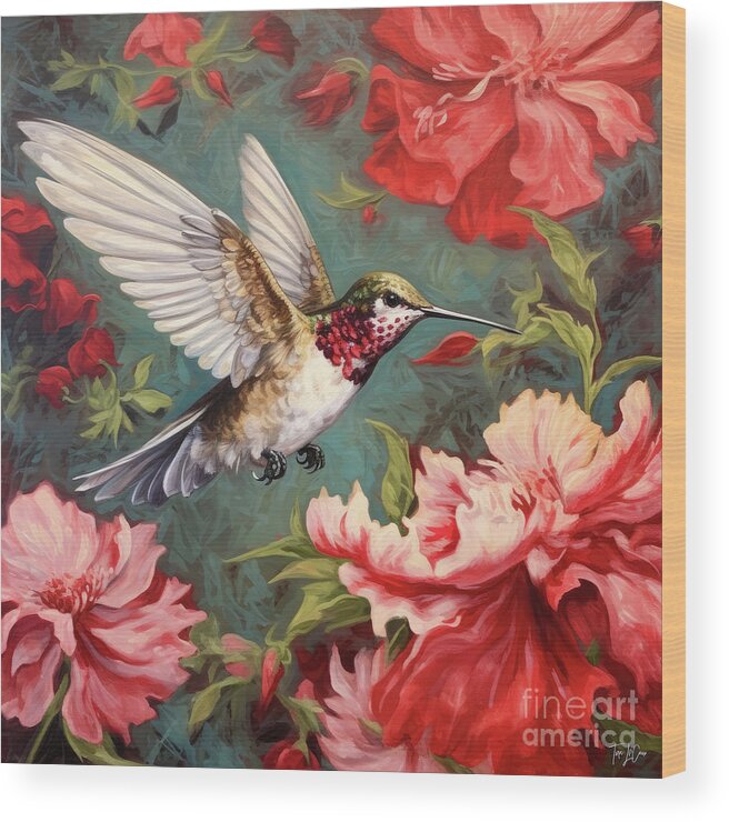 Hummingbird Wood Print featuring the painting Joyous Juvenile by Tina LeCour