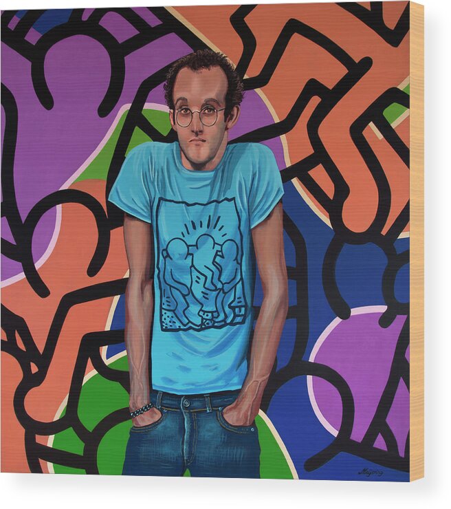 Keith Haring Wood Print featuring the painting Keith Haring Painting by Paul Meijering