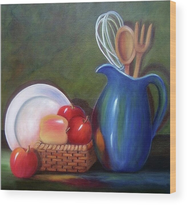 Pitcher Wood Print featuring the painting Kitchenware SOLD by Susan Dehlinger