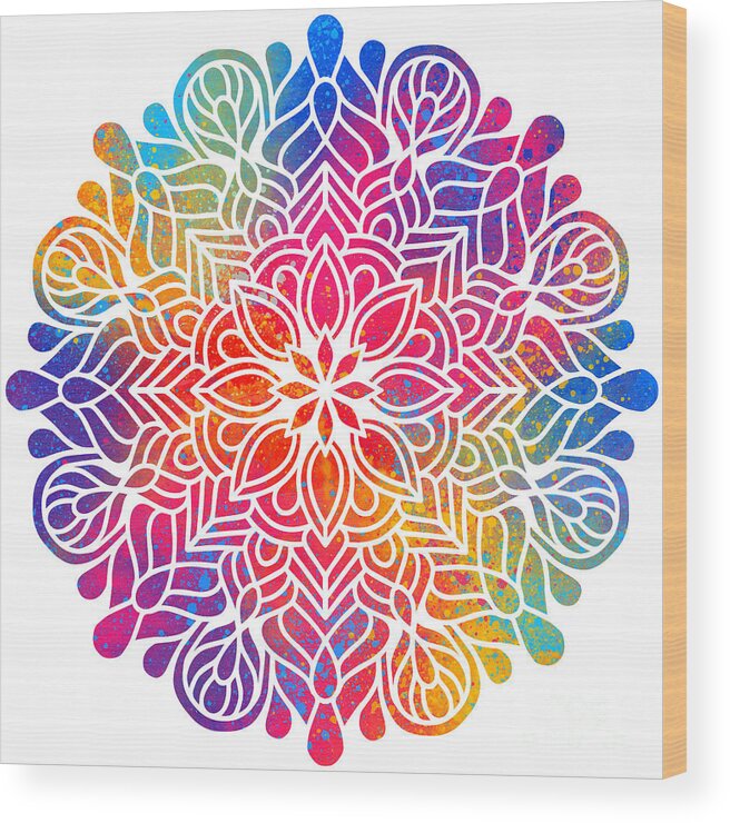 Colorful Wood Print featuring the digital art Kurama - Colorful Vibrant Rainbow Mandala Pattern by Sambel Pedes