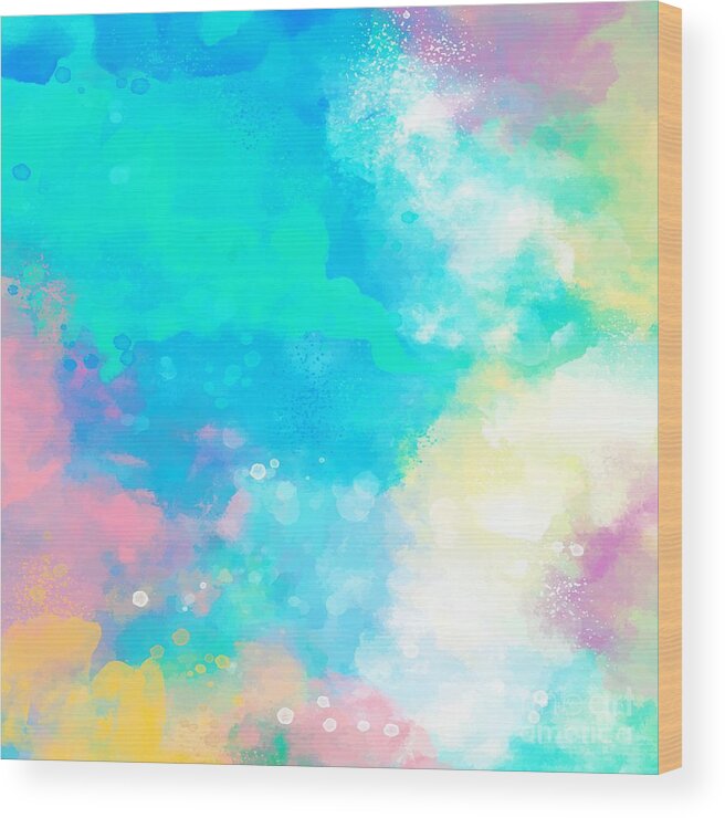 Watercolor Wood Print featuring the digital art Kurasu - Artistic Abstract Blue Bright Watercolor Painting Digital Art by Sambel Pedes