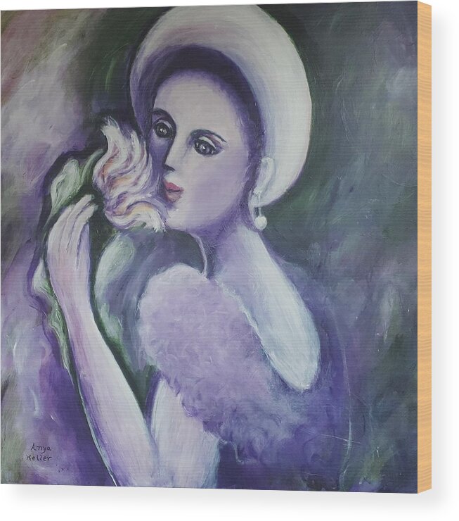 Lady White Hat Wood Print featuring the painting Lady in White hat by Anya Heller