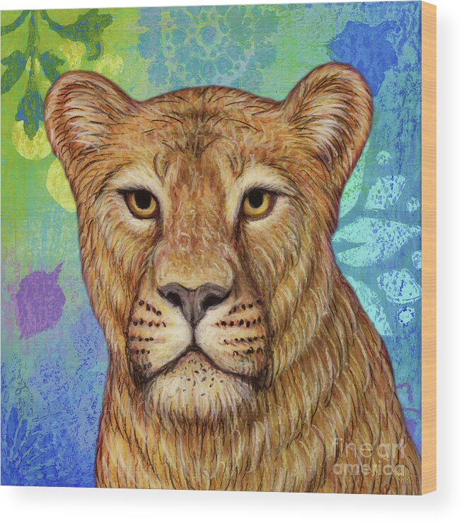 Lion Wood Print featuring the painting Lady Lioness by Amy E Fraser