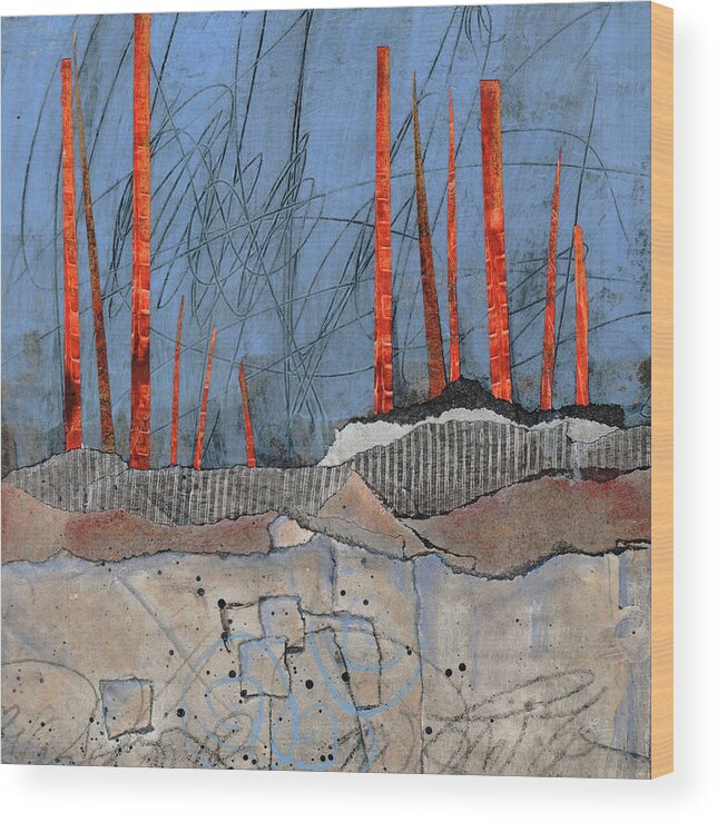 Black Gestural Lines Wood Print featuring the mixed media Last Days of Winter by Laura Lein-Svencner