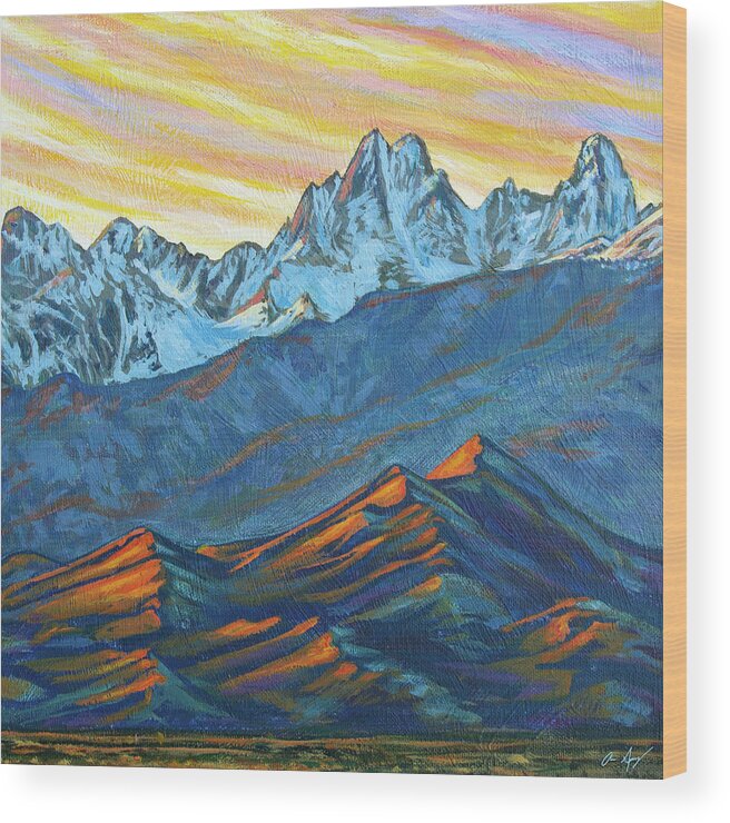 Great Sand Dunes Wood Print featuring the painting Last light on the Dunes by Aaron Spong