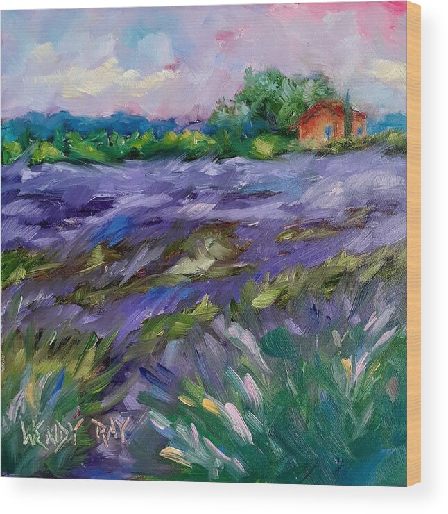 6x6 Wood Print featuring the painting Lavender Field by Wendy Ray