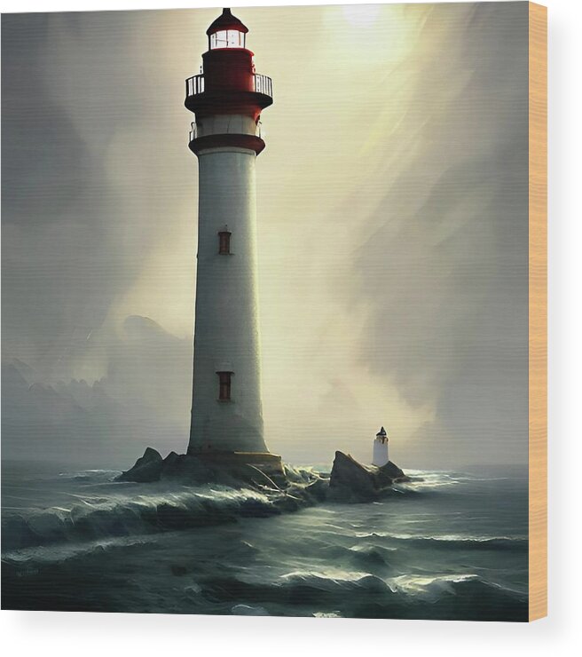 Lighthouse Wood Print featuring the digital art Lighthouse No.18 by Fred Larucci