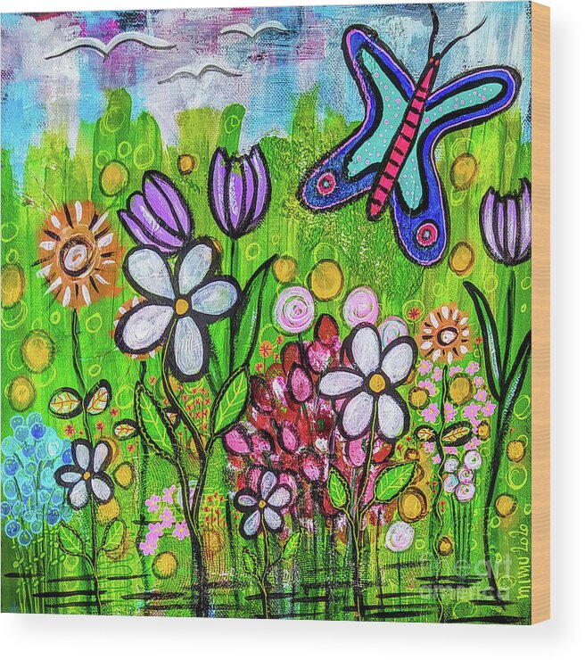 Nature Wood Print featuring the mixed media Lisas Garden - Lisas Garten by Mimulux Patricia No