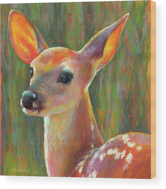 Deer Wood Print featuring the pastel Listening by Rita Kirkman