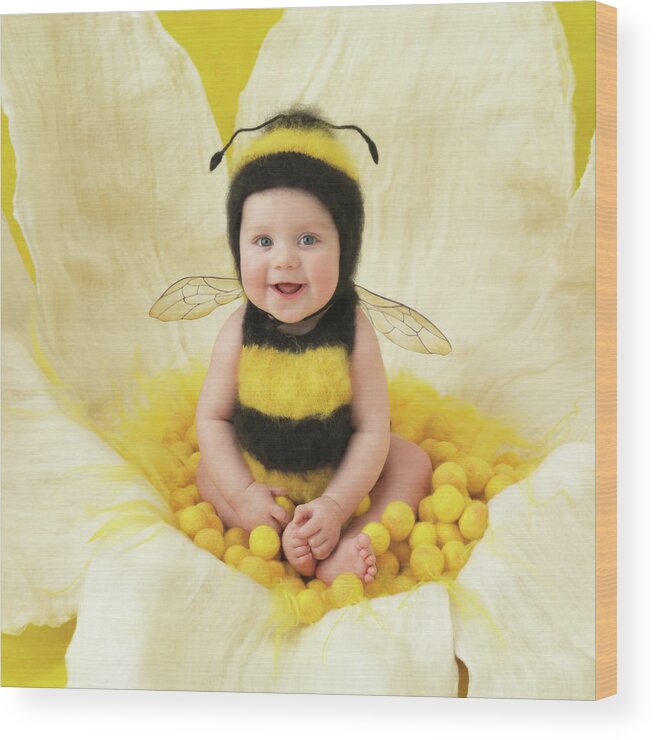 Baby Wood Print featuring the photograph Little Bumblebee by Anne Geddes