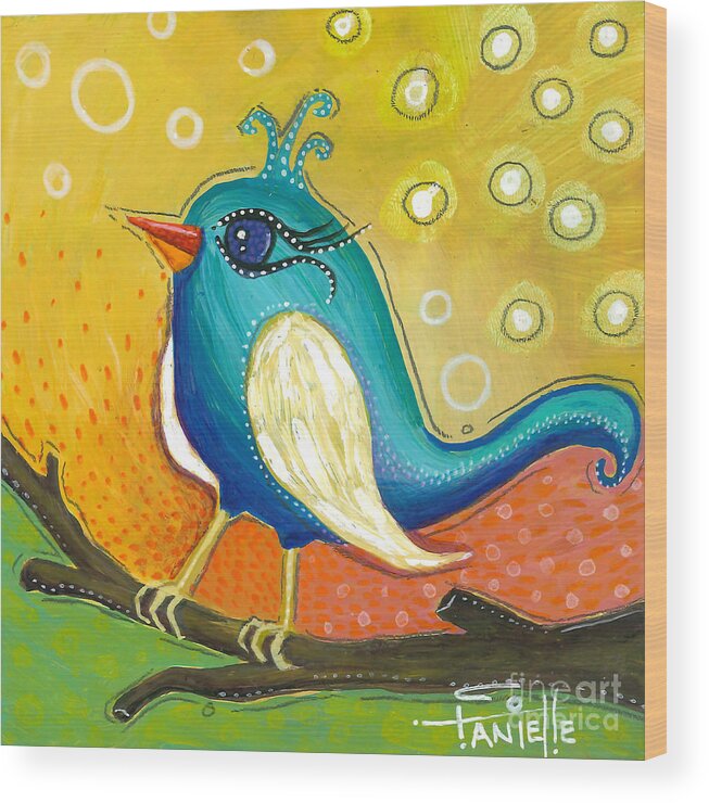 Jay Bird Wood Print featuring the painting Little Jay Bird by Tanielle Childers