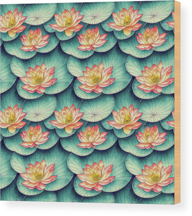 Lotus Wood Print featuring the digital art Lotus Flower Pattern by Mark Tisdale