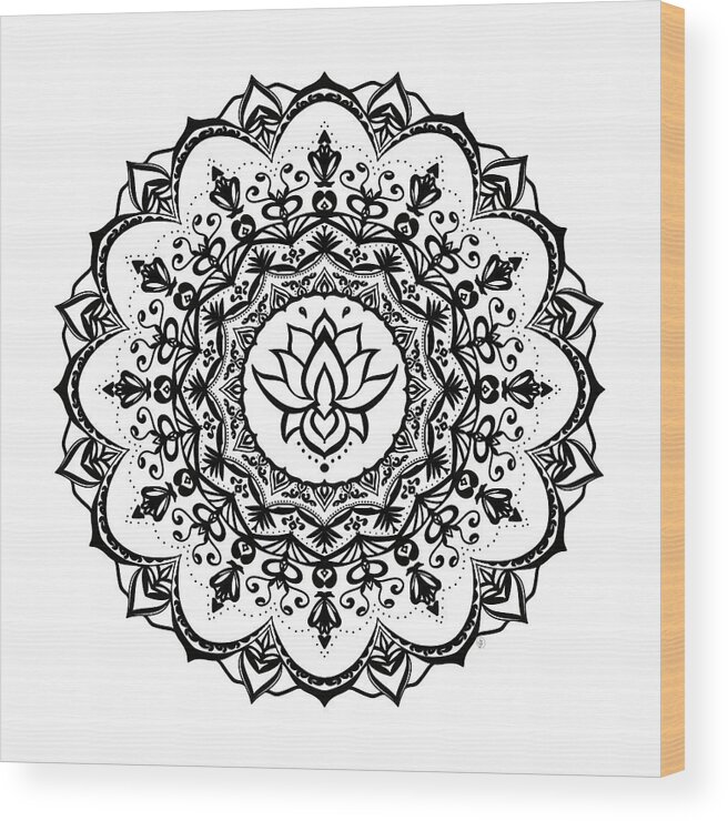 Mandala Wood Print featuring the digital art Lotus in Center Mandala by Angie Tirado