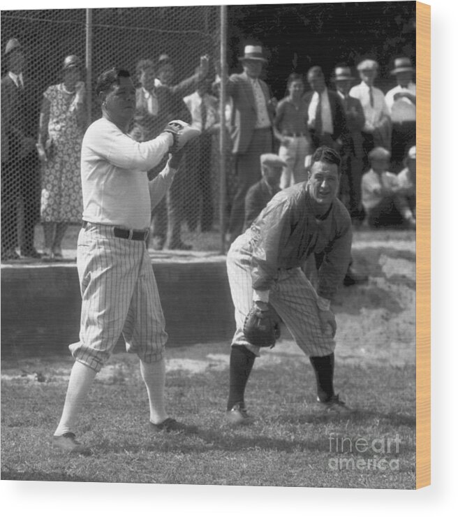 American League Baseball Wood Print featuring the photograph Lou Gehrig and Babe Ruth by Olen Collection