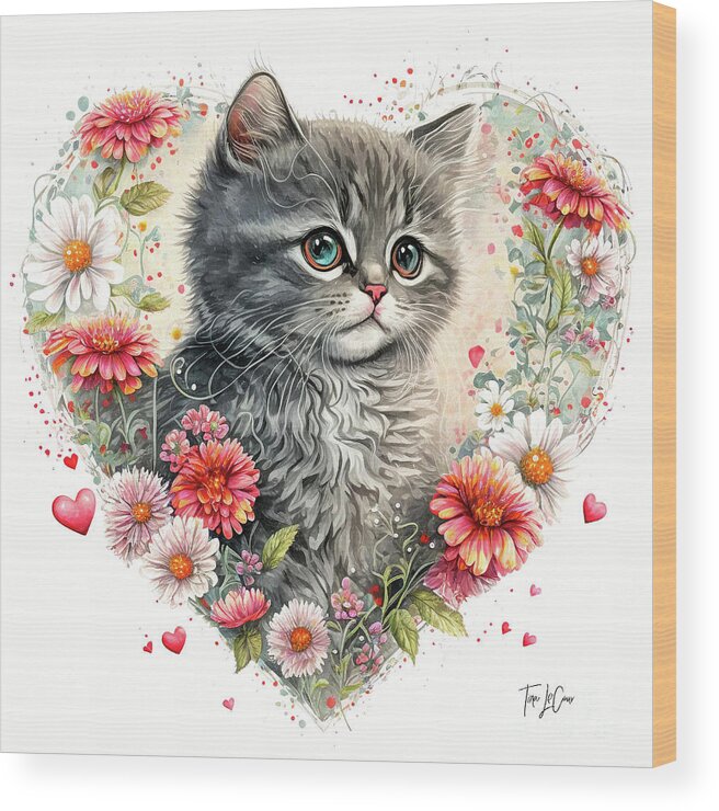 Gray Kitten Wood Print featuring the painting Love Kitten by Tina LeCour