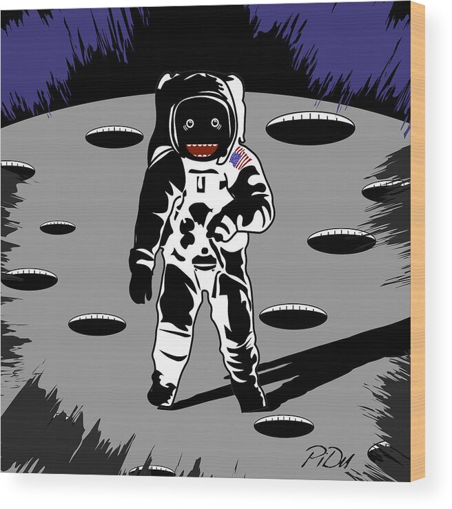 Red Wood Print featuring the digital art Lunar Astronaut by Piotr Dulski