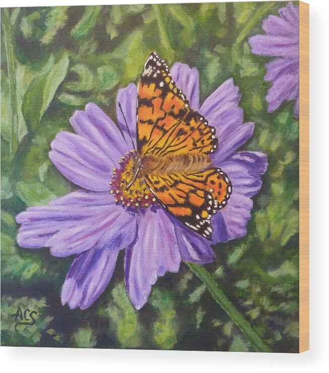 Painted Lady Butterfly Wood Print featuring the painting Lydia's Painted Lady by Amelie Simmons