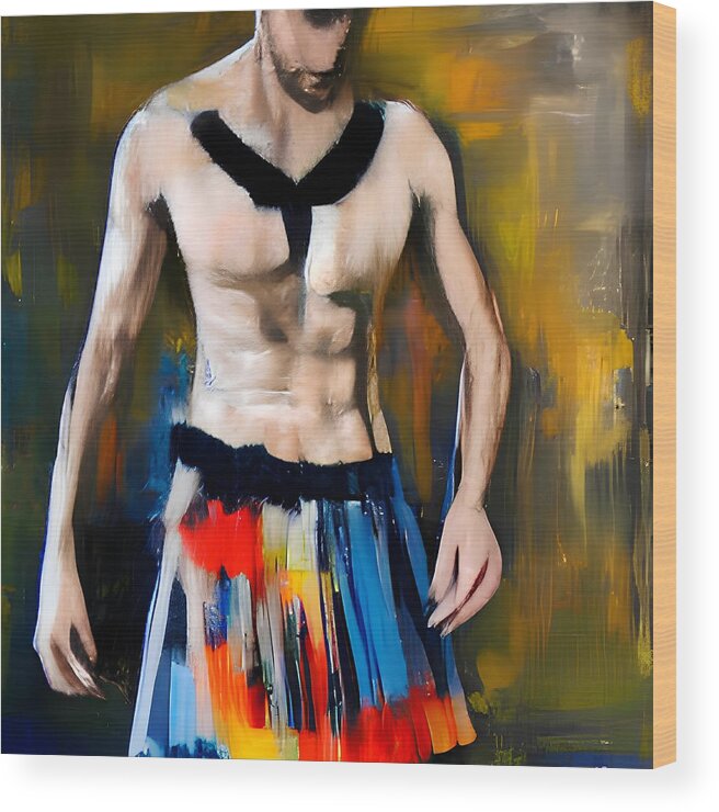 Homoerotic Art Wood Print featuring the painting Man With Skirt by Homoerotic Art