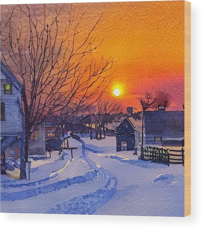 Pequannock Wood Print featuring the painting Mandeville Ave, Pequannock Blizzard of 1947 by Christopher Lotito