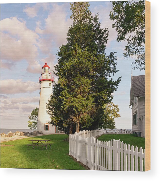 Marblehead Wood Print featuring the photograph Marblehead Lighthouse Entrance Square by Marianne Campolongo