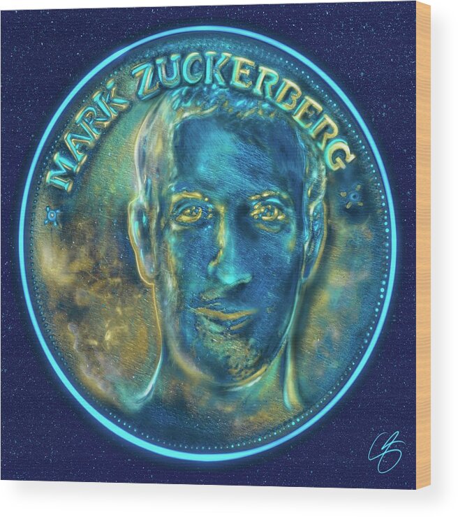 Wunderle Art Wood Print featuring the digital art Mark Zuckerberg by Wunderle