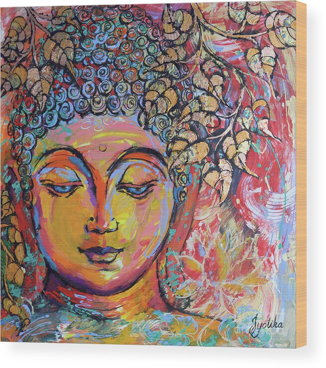  Wood Print featuring the painting Meditating Buddha by Jyotika Shroff