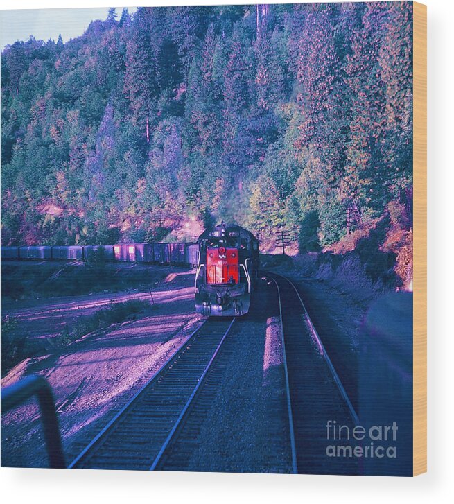 Train Wood Print featuring the photograph VINTAGE RAILROAD - SD45 8890 Meeting a Freight Train by John and Sheri Cockrell