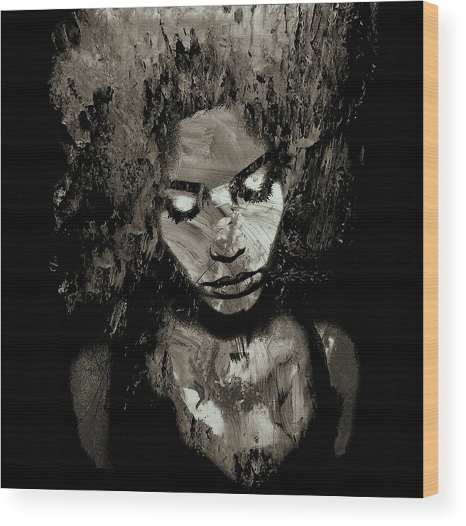 Marian Voicu Wood Print featuring the digital art Melancholy and the Infinite Sadness Black and White by Marian Voicu