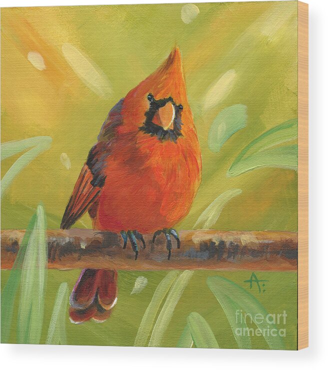 Bird Wood Print featuring the painting Messenger - Cardinal Painting by Annie Troe