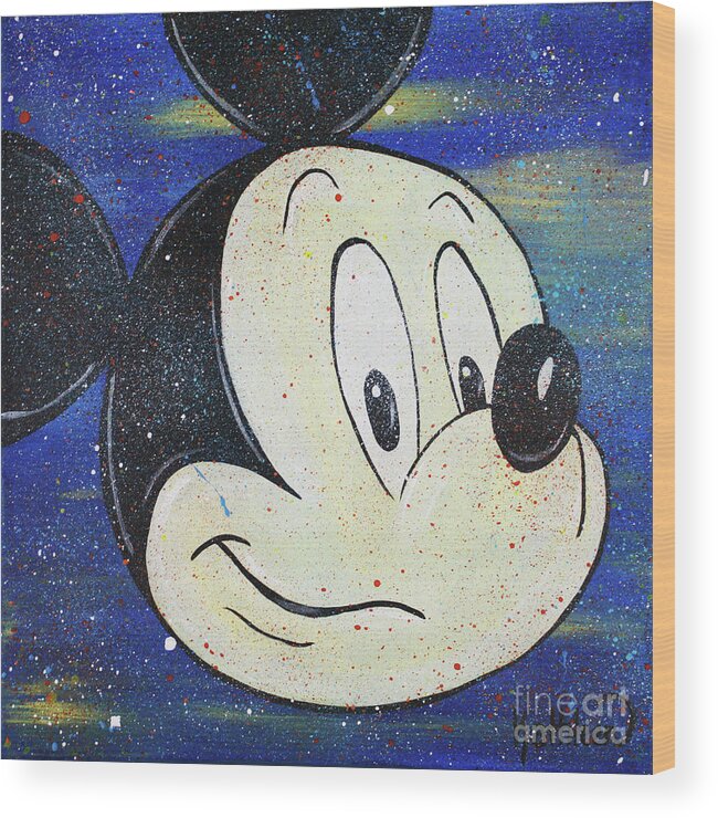 Mickey Mouse Wood Print featuring the painting Mickey Mouse PSHH by Kathleen Artist PRO