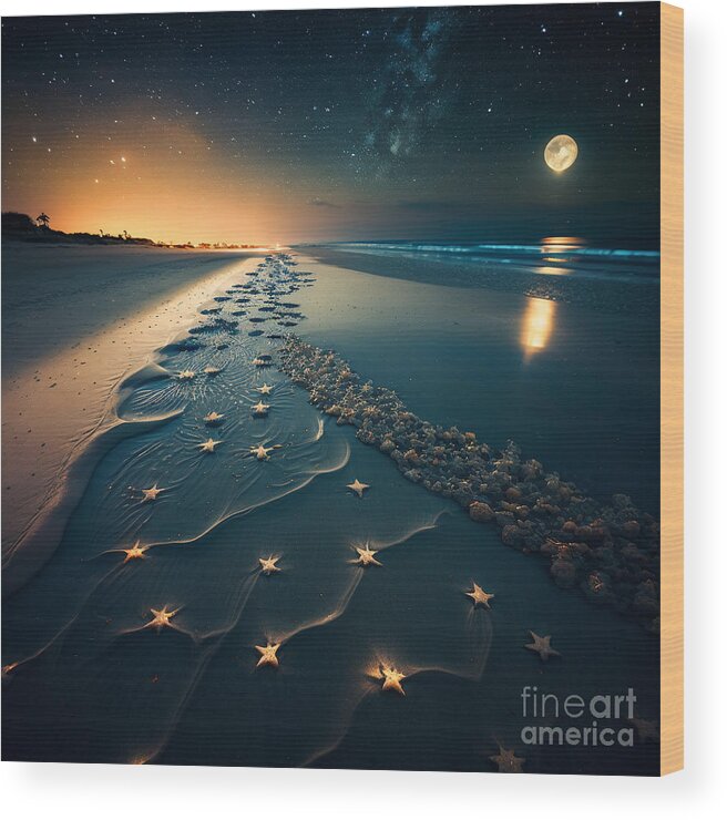 Stars Wood Print featuring the digital art Midnight Beach V by Jay Schankman