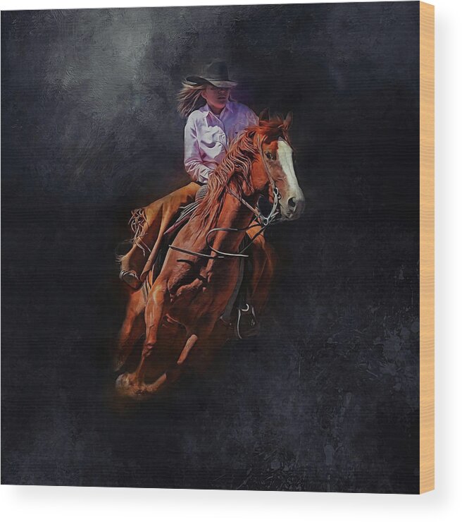 Cowgirl Wood Print featuring the mixed media Midnight Rider by Kathy Kelly