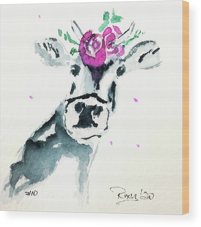 Cow Wood Print featuring the painting Mini Cow 10 by Roxy Rich