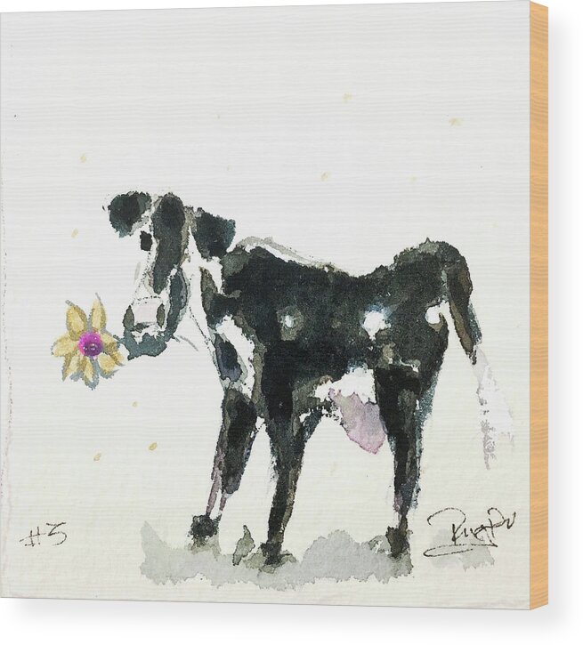 Cow Wood Print featuring the painting Mini Cow 3 by Roxy Rich