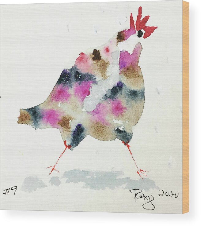 Whimsical Wood Print featuring the painting Mini Rooster 9 by Roxy Rich