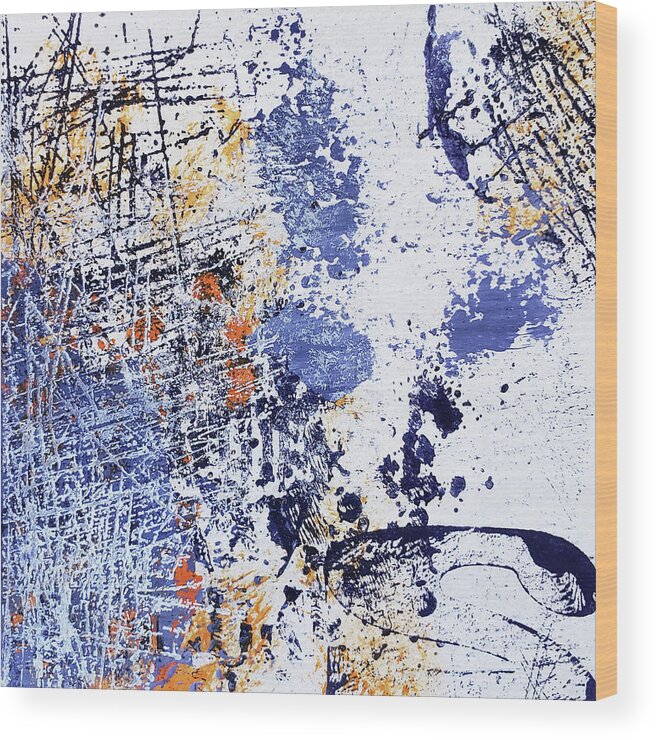 Beautiful Wood Print featuring the painting MIRROR IMAGE Abstract Painting Stone Blue Mango Orange by Lynnie Lang