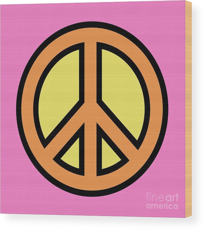 Mod Wood Print featuring the digital art Mod Peace Symbol on Pink by Donna Mibus