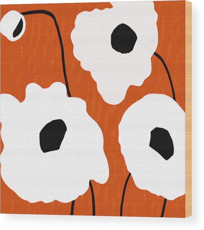 Orange Wood Print featuring the mixed media Mod Poppies Orange 2- Art by Linda Woods by Linda Woods