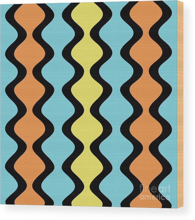 Modern Wood Print featuring the digital art Mod Waves on Blue by Donna Mibus