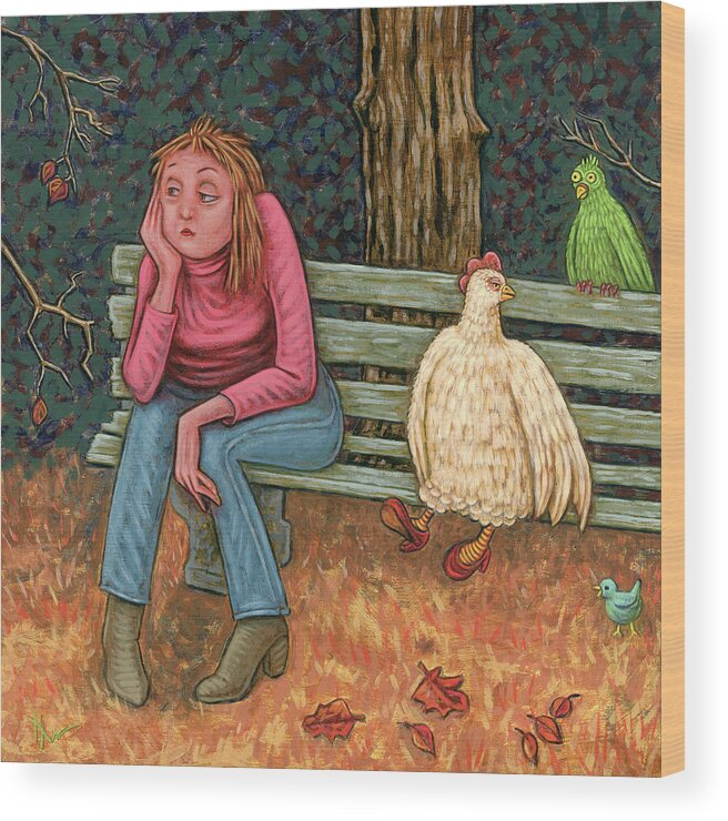Woman Wood Print featuring the painting Molting by Holly Wood