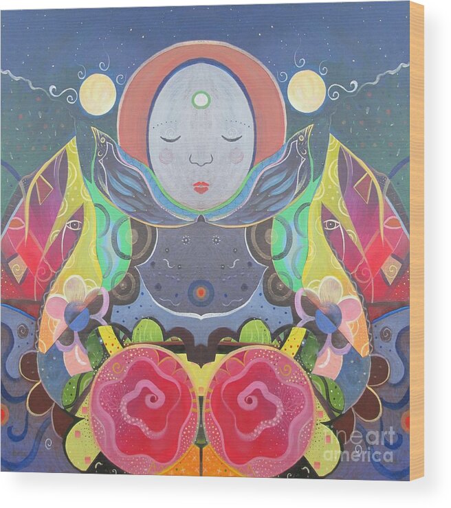 Moon Magic Doubled By Helena Tiainen Wood Print featuring the mixed media Moon Magic Doubled by Helena Tiainen