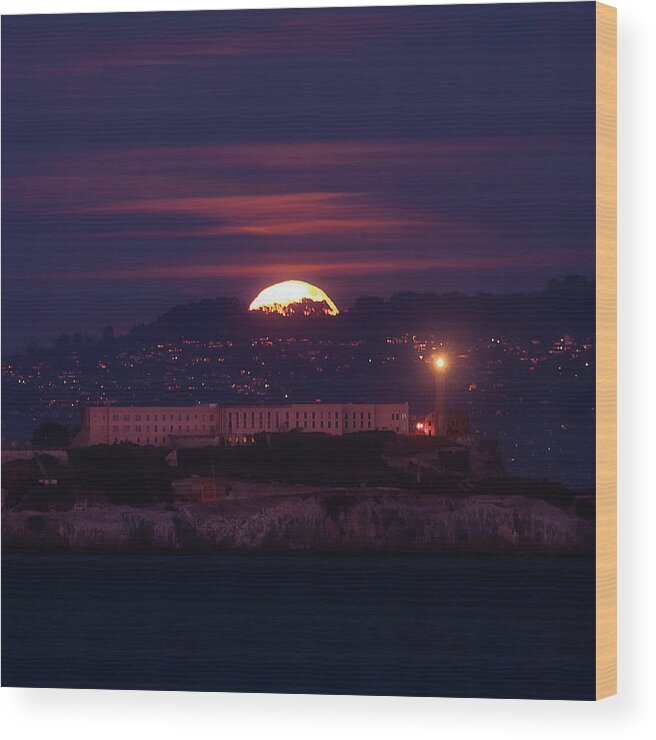  Wood Print featuring the photograph Moon Over Alcatraz by Louis Raphael