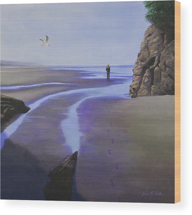 Kim Mcclinton Wood Print featuring the painting Low Tide on Moonstone Beach by Kim McClinton