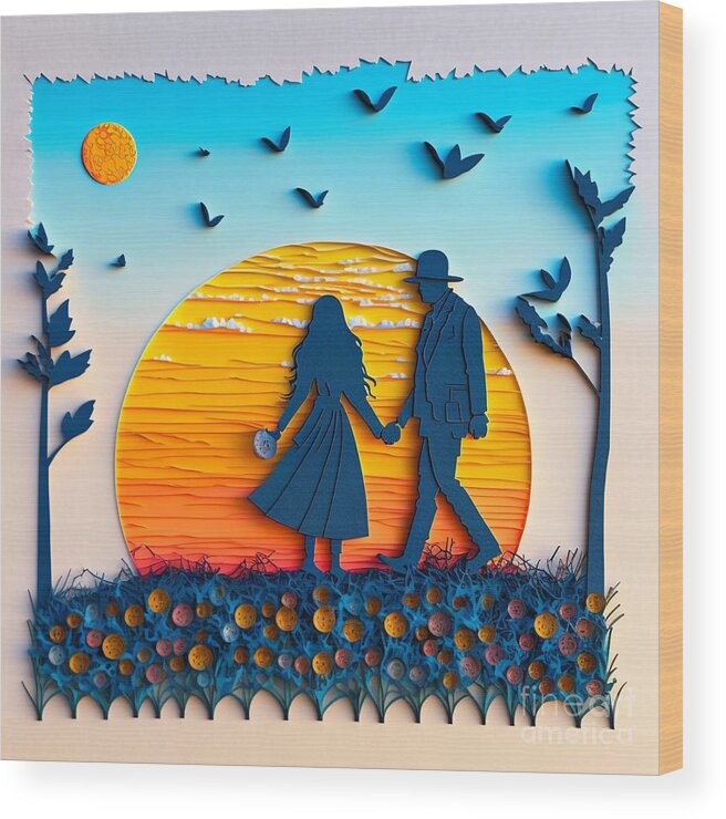 Morning Walk - Quilling Wood Print featuring the digital art Morning Walk - Quilling by Jay Schankman