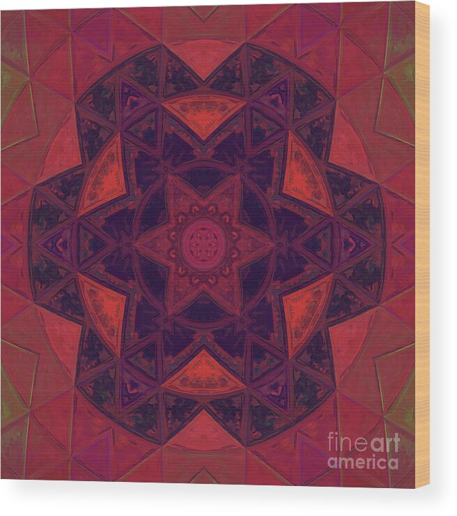 Mosaic Wood Print featuring the digital art Mosaic Kaleidoscope Flower Purple and Red by Todd Emery
