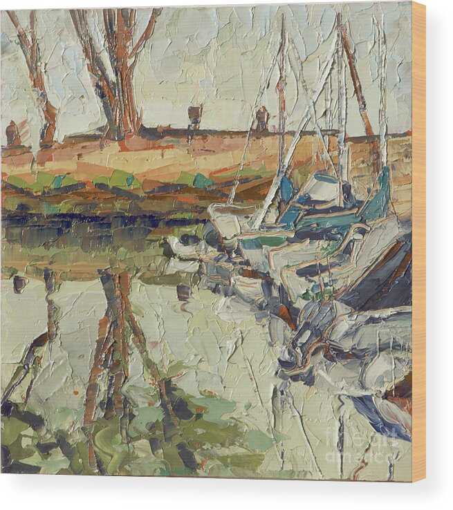 Pleinair Wood Print featuring the painting Moss Landing Harbor - Plein Air by PJ Kirk